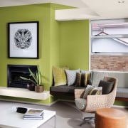 You can replicate the feature wall with Resene furniture, home, interior design, living room, product design, room, table, white