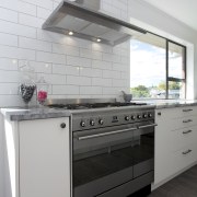 The owners chose a Smeg SUK92MX8 90cm range cabinetry, countertop, cuisine classique, floor, home appliance, interior design, kitchen, kitchen appliance, kitchen stove, major appliance, gray, white