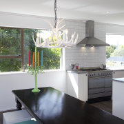 The owners chose a Smeg SUK92MX8 90cm range countertop, home, house, interior design, kitchen, room, table, gray