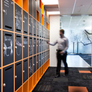 Each staff member in the new Microsoft office flooring, interior design, wall, black, gray