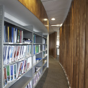 The central core of the GHD office accommodates architecture, institution, interior design, library, public library, brown, gray