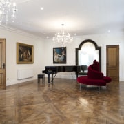 The formal living room of thie European-style home ceiling, estate, floor, flooring, hardwood, interior design, living room, lobby, property, real estate, room, wood flooring, white, brown