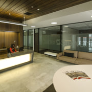 AON Office showcase and home for builder Calder ceiling, glass, interior design, lobby, real estate, brown