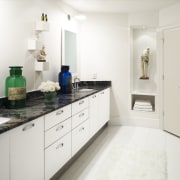 Furniture and art in a mix of colors, bathroom, bathroom accessory, bathroom cabinet, cabinetry, countertop, home, interior design, kitchen, property, real estate, room, sink, white