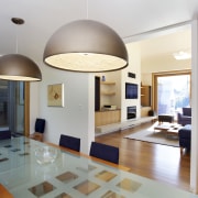 Warm wood floors contribute an appropriate material to ceiling, interior design, real estate, room, white, gray