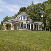 Wood shingles, an asphalt gambrel roof and copper cottage, estate, facade, farmhouse, grass, historic house, home, house, land lot, landscape, lawn, mansion, plantation, property, real estate, villa, brown