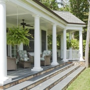 Slate steps lead up to the main porch column, house, outdoor structure, porch, real estate, structure, gray