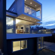 flush modern joinery from ASL. The joinery includes architecture, building, elevation, facade, home, house, real estate, blue