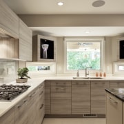 Pale woodgrain laminate kitchen by Belle Kitchen - cabinetry, countertop, cuisine classique, interior design, kitchen, room, gray, brown