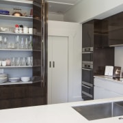 Old meets new  this traditional bungalow was cabinetry, countertop, interior design, kitchen, gray, black, white