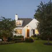 A steeply pitched gable roof and traditional detailing cottage, estate, facade, farmhouse, grass, home, house, landscape, landscaping, lawn, mansion, plant, plantation, property, real estate, residential area, roof, sky, suburb, tree, villa, brown, teal