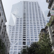 Raffles City Chengdu by Steven Holl Architects - apartment, architecture, building, city, condominium, corporate headquarters, daytime, downtown, facade, metropolis, metropolitan area, neighbourhood, real estate, residential area, sky, skyscraper, tower block, tree, urban area, gray, black