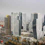 Raffles City Chengdu by Steven Holl Architects - building, city, cityscape, condominium, daytime, downtown, metropolis, metropolitan area, neighbourhood, residential area, sky, skyline, skyscraper, tower, tower block, urban area, gray