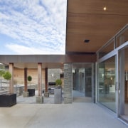 The use of schist for the retaining walls apartment, architecture, daylighting, house, real estate, gray