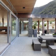 Patio of transparent contemporary new home - Patio architecture, house, interior design, real estate, gray