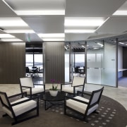 Metal Concepts provided sculptural ceilings for the ANZ ceiling, floor, interior design, lobby, office, gray, black