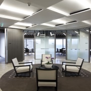 Metal Concepts provided sculptural ceilings for the ANZ ceiling, floor, interior design, lobby, office, real estate, white, gray, black