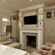 New furniture-like cabinetry in this 1880s house, introduced ceiling, fireplace, hearth, home, interior design, living room, real estate, room, wall, window, brown