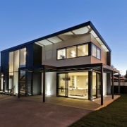 Outside the square  Smarter Smaller Home interiors architecture, building, elevation, estate, facade, family car, home, house, property, real estate, residential area, teal