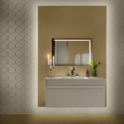 Cantilevered vanities appear to float off the wall bathroom, bathroom accessory, bathroom cabinet, floor, interior design, product design, room, tile, wall, gray, brown