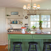 This kitchen blends with its surroundings through architectural countertop, dining room, furniture, home, house, interior design, kitchen, room, table, gray