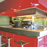 Formica ColorCore transforming interior surfaces - Formica ColorCore cafeteria, fast food, fast food restaurant, interior design, restaurant, red