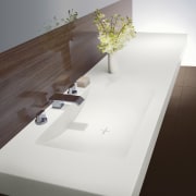 Laminex Solid Surfaces are a cost-effective option for angle, bathroom sink, coffee table, floor, furniture, product design, sink, table, tap, wood, white, gray, brown