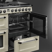 The 90cm-wide Victoria is also available in an gas stove, home appliance, kitchen appliance, kitchen stove, major appliance, microwave oven, oven, black, gray
