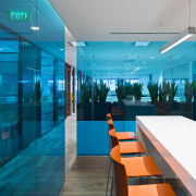 As part of the Clifford Chance law offices, architecture, blue, glass, interior design, office, teal