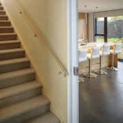 You can improve the energy performance and value architecture, floor, flooring, handrail, interior design, stairs, brown, orange