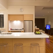 Toni Roberts kitchen with Fisher &amp; Paykel appliances cabinetry, countertop, cuisine classique, interior design, kitchen, real estate, room, orange, brown