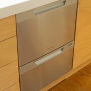 Toni Roberts kitchen with Fisher &amp; Paykel appliances cabinetry, chest of drawers, cupboard, drawer, floor, furniture, hardwood, kitchen, plywood, product, product design, sideboard, wood, wood stain, orange, brown