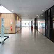 For the matt-look floor required at Massey University architecture, daylighting, floor, flooring, lobby, real estate, gray