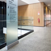 For the matt-look floor required at Massey University architecture, floor, flooring, glass, lobby, gray