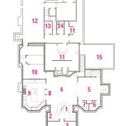 Legend to plan: 1 bar, 2 wine cellar, area, design, diagram, floor plan, line, plan, product, product design, white