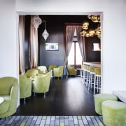 Resene Zylone Sheen tinted to Resene Nero was furniture, interior design, room, suite, table, white