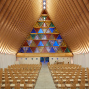 HySpan LVL timber from CHH Woodproducts features in architecture, auditorium, ceiling, chapel, daylighting, function hall, interior design, lighting, place of worship, symmetry, wood, brown