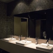 The Caroma Carboni II inset basin with overflow architecture, bathroom, ceiling, countertop, glass, interior design, light fixture, lighting, sink, black