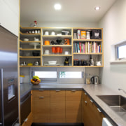 The scullery in this kitchen provides additional bench cabinetry, countertop, interior design, kitchen, room, gray