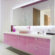 Girl's pink bathroom - Girl&apos;s pink bathroom - bathroom, bathroom cabinet, cabinetry, countertop, floor, flooring, interior design, kitchen, pink, product design, purple, room, sink, tile, wall, gray