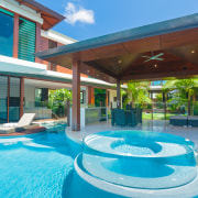 tropical resort style outdoor area - tropical resort estate, home, hotel, house, leisure, leisure centre, property, real estate, resort, resort town, swimming pool, thermae, villa, water, teal