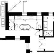 Plan for small bathroom by Helen Lee, Tao angle, area, black and white, design, diagram, drawing, floor plan, font, line, product, product design, structure, text, white