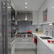A small work triangle in this new apartment cabinetry, countertop, cuisine classique, interior design, kitchen, gray