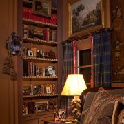 Recycled wood stained in a rich warm shade bookcase, furniture, home, interior design, living room, room, shelving, wall, window, wood, brown