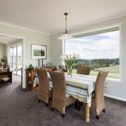 Country contemporary new home - Country contemporary new dining room, estate, floor, flooring, home, house, interior design, living room, property, real estate, room, table, window, gray