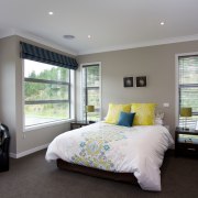 Spacious and light filled bedroom - Spacious and bed frame, bedroom, ceiling, estate, home, house, interior design, property, real estate, room, window, window covering, window treatment, gray