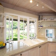 French Country style kitchen renovaton - French Country cabinetry, ceiling, countertop, cuisine classique, daylighting, estate, floor, home, interior design, kitchen, real estate, room, window, brown, gray