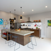 Eclectic kitchen with display space - Eclectic kitchen countertop, interior design, kitchen, real estate, room, gray, white
