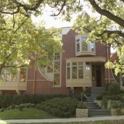 Four new townhouses in Mount Curve Minneapolis are architecture, building, cottage, elevation, estate, facade, historic house, home, house, neighbourhood, property, real estate, residential area, tree, brown