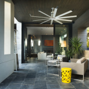 Designed as an extension to the living room, architecture, ceiling, floor, flooring, house, interior design, living room, lobby, real estate, black, gray